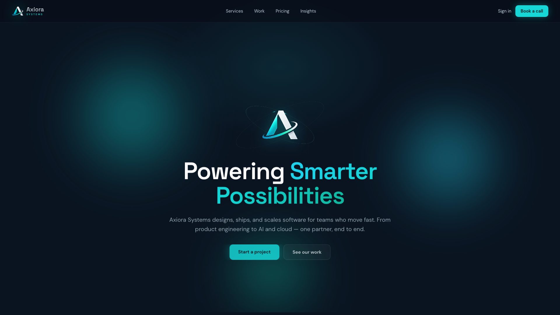 Axiora Systems website — Powering Smarter Possibilities